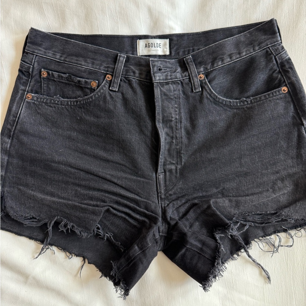Agolde Black Jean Shorts High-Waisted Distressed